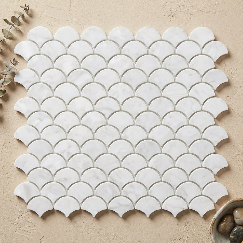 Carrara White (Italian) Marble Polished Fan Mosaic FAN (Raindrop) Mosaic