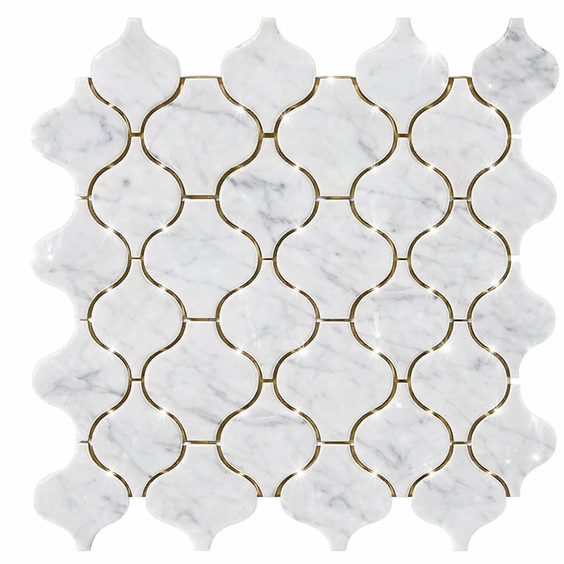 Carrara White (Italian) Marble Polished Lantern Mosaic (3") (Arabesque / Moroccan / Baroque)