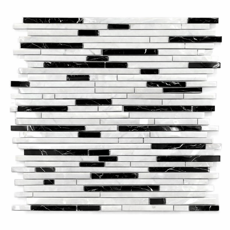 Carrara White (Italian) Marble Polished Bamboo Sticks Mosaic Bamboo Sticks (Thassos + Carrara + Blue-Gray) Mosaic