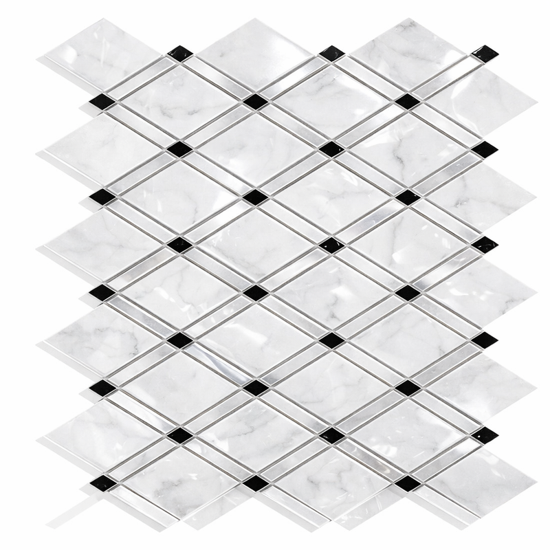 Carrara White (Italian) Marble Polished Mosaic Lattice (Thassos + Carrara White + Black)