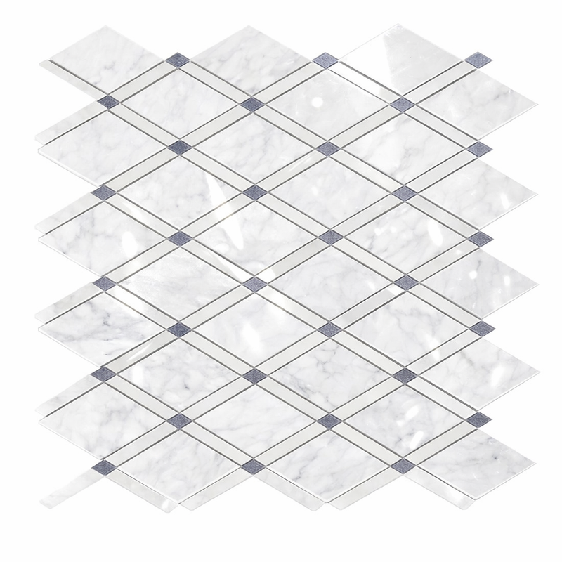 Carrara White (Italian) Marble Polished Mosaic Lattice (Thassos + Carrara White + Blue-Gray)