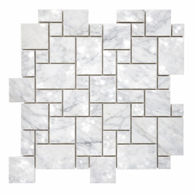 Carrara White (Italian) Marble Polished Mosaic Mini-Versailles Pattern