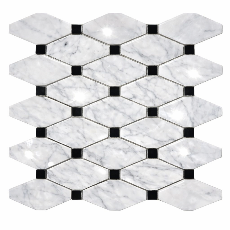 Carrara White (Italian) Marble Polished Octagon Mosaic (w/ Black)