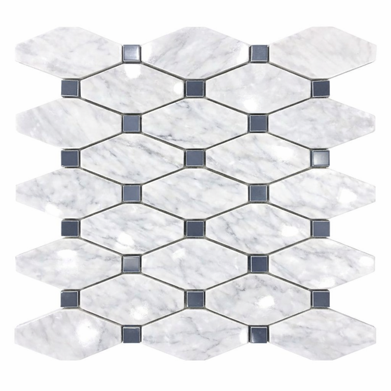 Carrara White (Italian) Marble Polished Octagon Mosaic (w/ Blue-Gray)