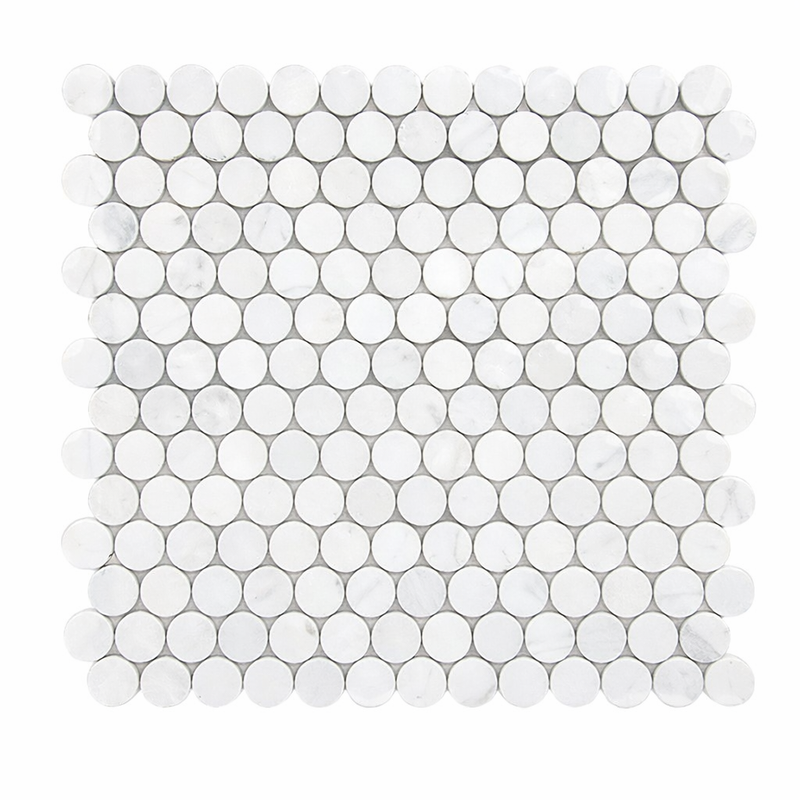 Carrara White (Italian) Marble Polished Penny-Round Mosaic (Single Color: Carrara)