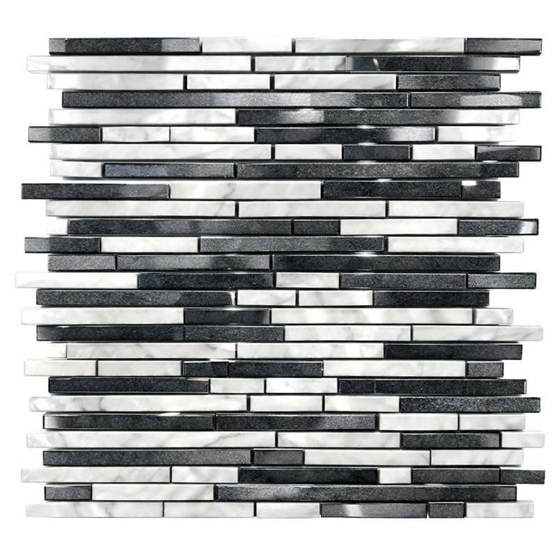 Carrara White (Italian) Marble Polished Bamboo Sticks Mosaic Bamboo Sticks (Thassos + Carrara + Ming Green) Mosaic