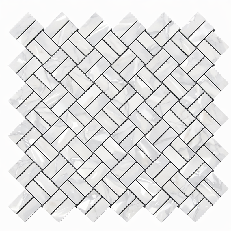 Carrara White (Italian) Marble Polished Stanza Mosaic (w/ Black / Blue-Gray)