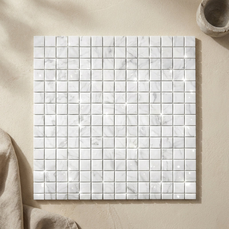 Carrara White (Italian) Marble Polished 3-D Small-Bread Mosaic