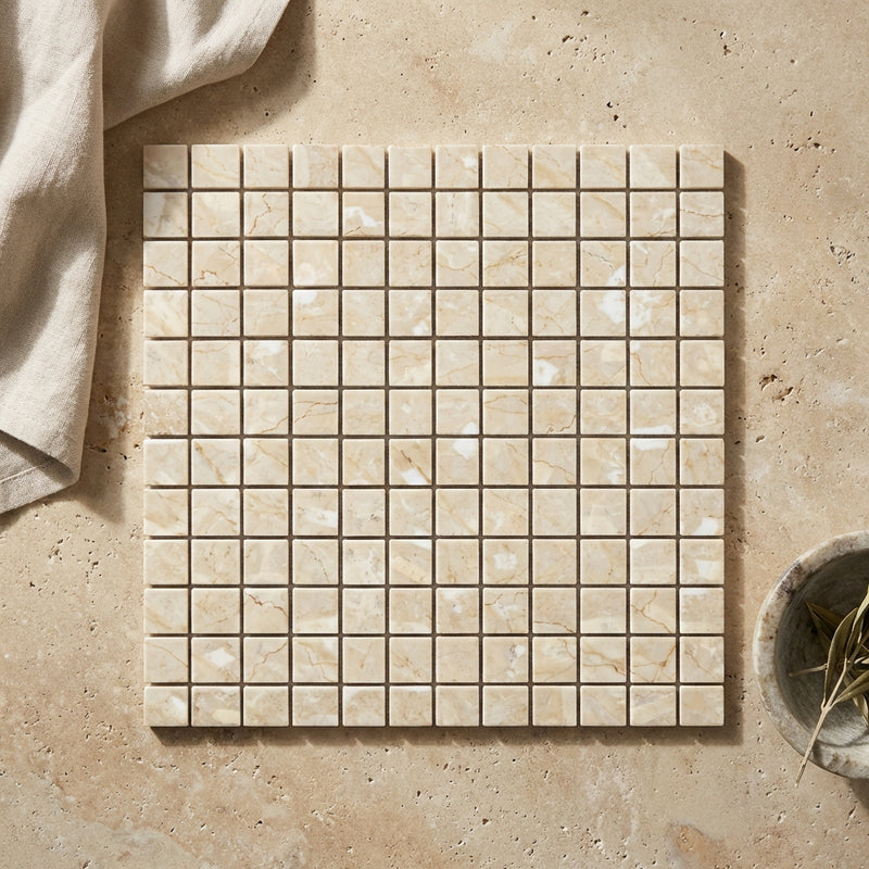 Crema Marfil (Spanish) Marble 1x1 Cream Polished Mosaic