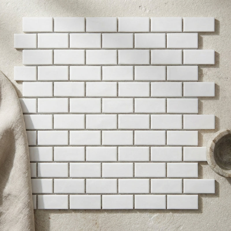 Bianco Dolomiti (White Dolomite) 1x2 Polished Brick Joint Mosaic Brick Mosaic