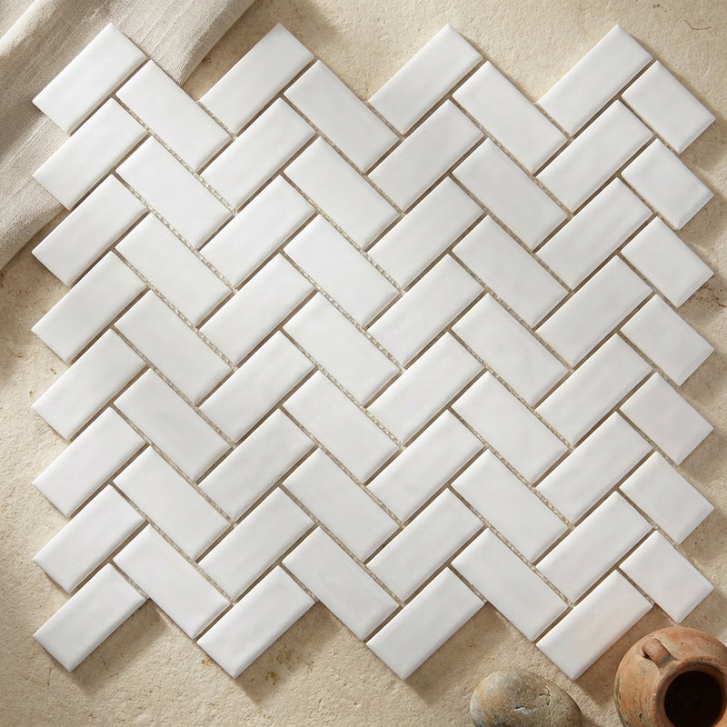 Bianco Dolomiti (White Dolomite) 1x2 Polished Herringbone Mosaic
