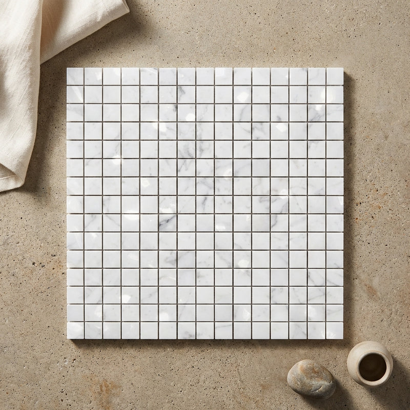 Carrara White (Italian) Marble 5/8x5/8 Polished Mosaic