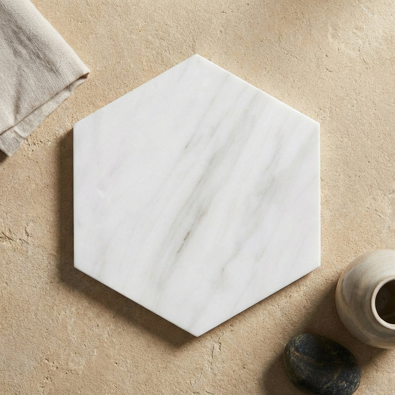Bianco Dolomiti (White Dolomite) 4x4 Polished Hexagon Mosaic
