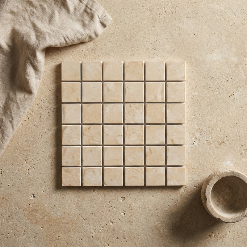 Crema Marfil (Spanish) Marble 2x2 Cream Polished Mosaic