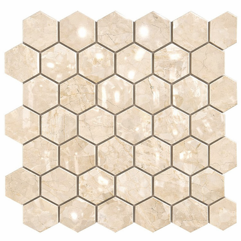 Crema Marfil (Spanish) Marble 2x2 Cream Polished Hexagon Mosaic