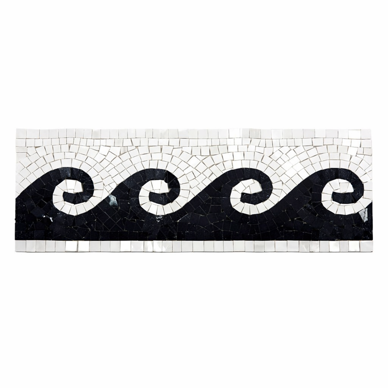 Oriental White (Asian Statuary) Marble 3-7/8x12 Polished Tile Wave Border w/ Black Dots