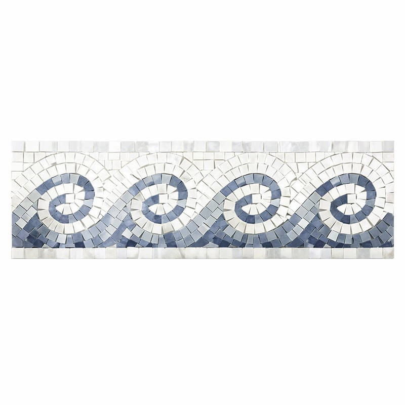 Oriental White (Asian Statuary) Marble 3-7/8x12 Polished Tile Wave Border w/ Blue-Gray Dots