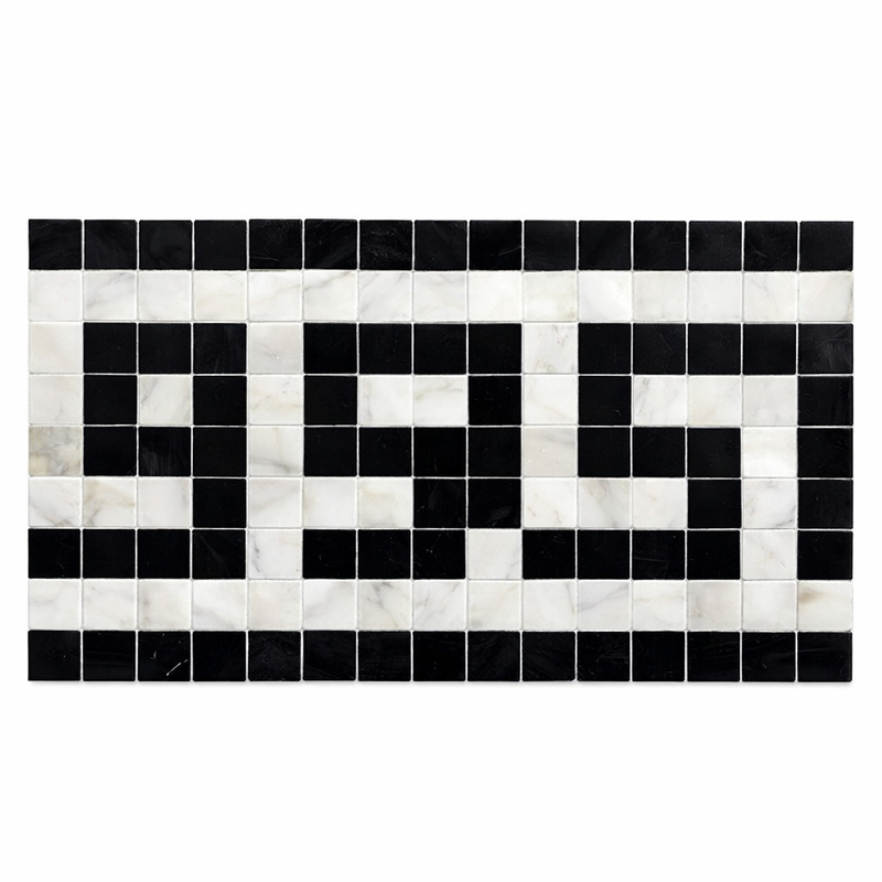 Carrara White (Italian) Marble 3-1/2x7 Polished Tile Greek Key Border (w/ Black)