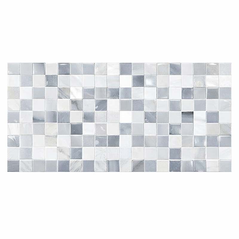 Carrara White (Italian) Marble 3-1/2x7 Polished Tile Greek Key Border (w/ Blue-Gray)