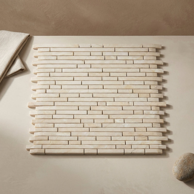 Crema Marfil (Spanish) Marble Cream Polished Bamboo Sticks Mosaic Bamboo Sticks (Single-Color: Crema Marfil) Mosaic