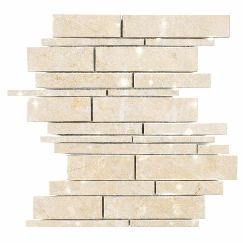 Crema Marfil (Spanish) Marble Cream Polished Manhattan Mosaic Manhattan (Random-Strip) Mosaic
