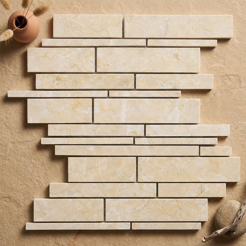 Crema Marfil (Spanish) Marble Cream Polished Manhattan Mosaic Manhattan (Random-Strip) Mosaic