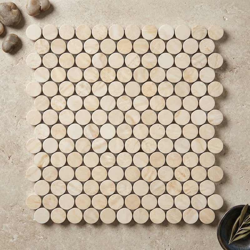 Crema Marfil (Spanish) Marble Cream Polished Penny-Round Mosaic