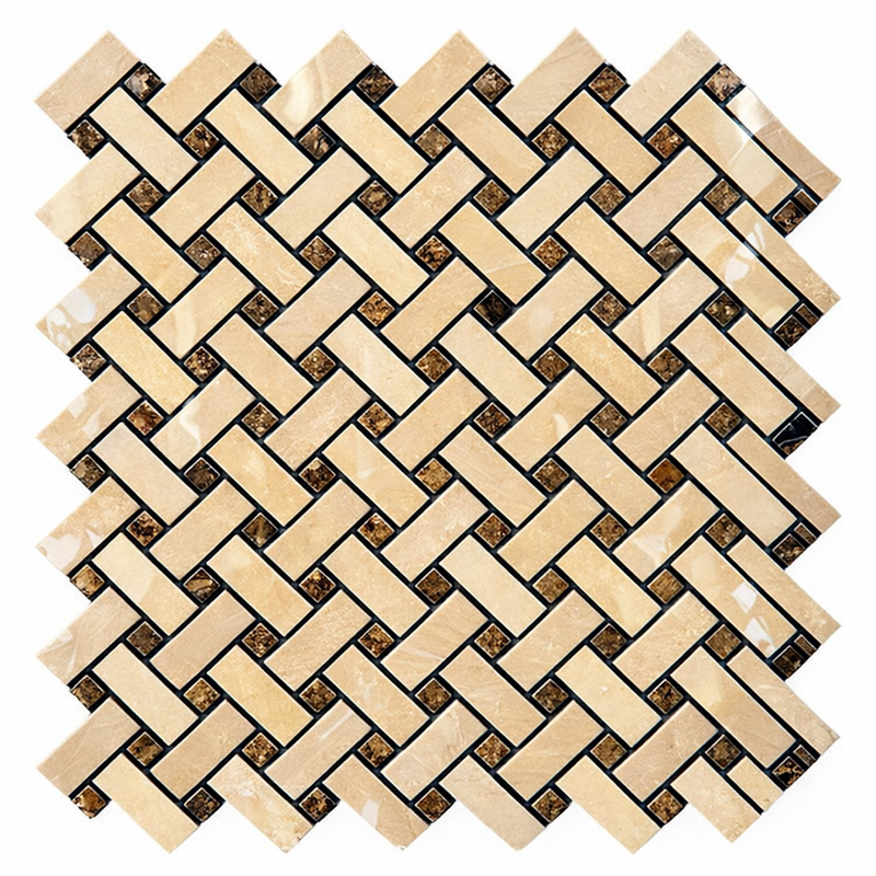 Crema Marfil (Spanish) Marble Cream Polished Stanza Mosaic w/ Emp. Dark Dots