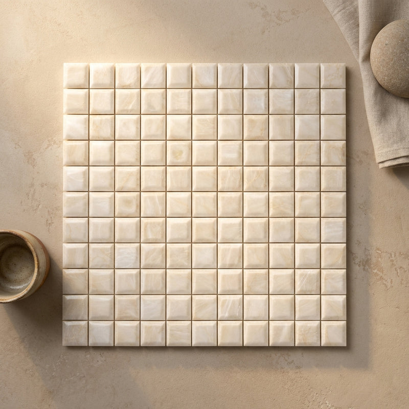 Crema Marfil (Spanish) Marble Cream Polished 3-D Small-Bread Mosaic