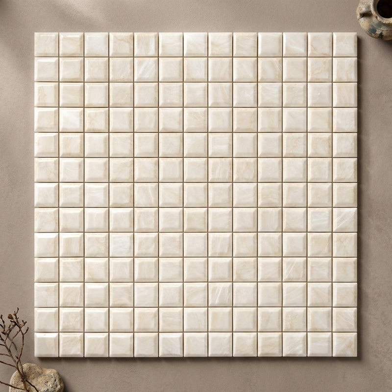 Crema Marfil (Spanish) Marble Cream Polished 3-D Small-Bread Mosaic