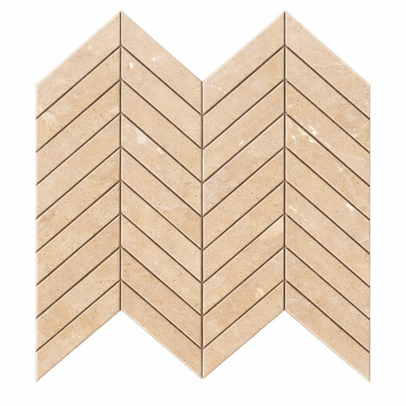 Crema Marfil (Spanish) Marble Cream Polished Chevron Mosaic Chevron (LARGE) (w/ C. Marfil)