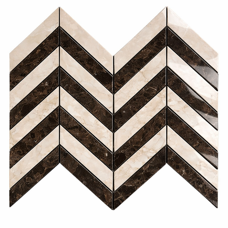 Crema Marfil (Spanish) Marble Cream Polished Chevron Mosaic Chevron (LARGE) (w/ Emp. Dark)