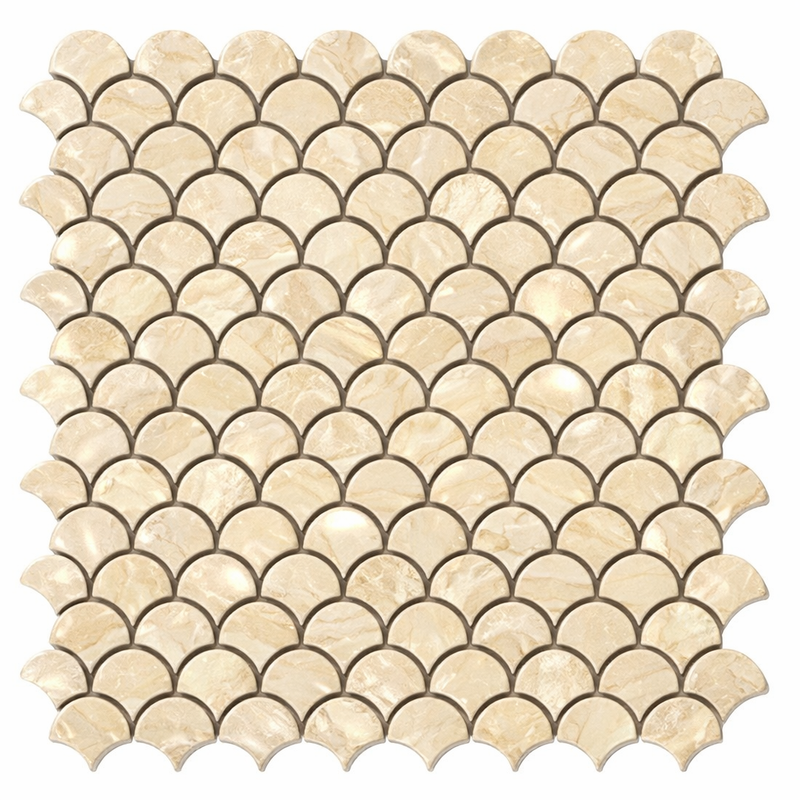 Crema Marfil (Spanish) Marble Cream Polished Fan Mosaic FAN (Raindrop) Mosaic