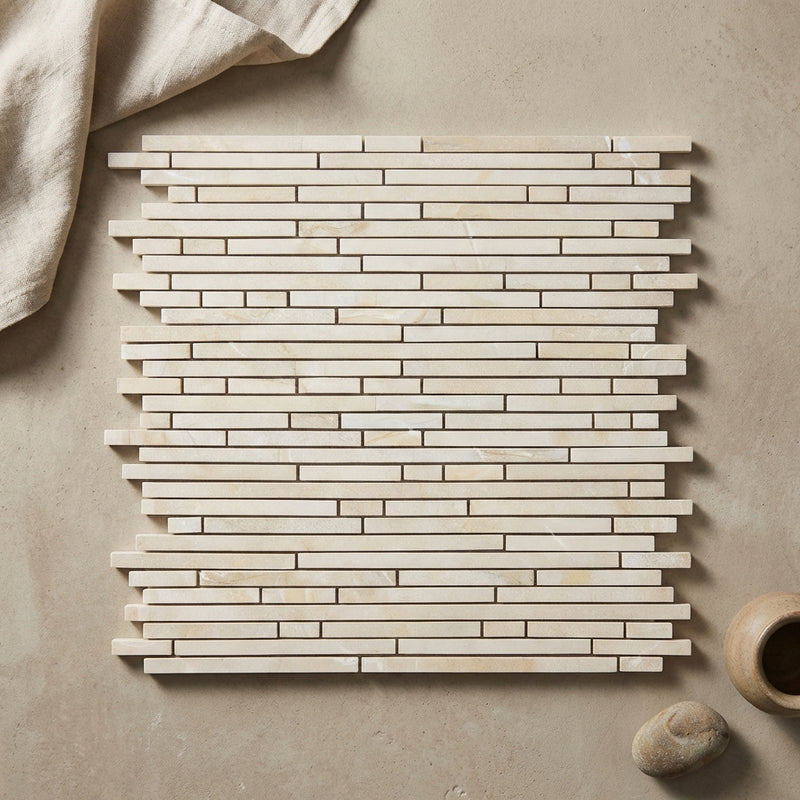 Crema Marfil (Spanish) Marble Cream Polished Mosaic Lattice (Crema Marfil + Emperador Dark)