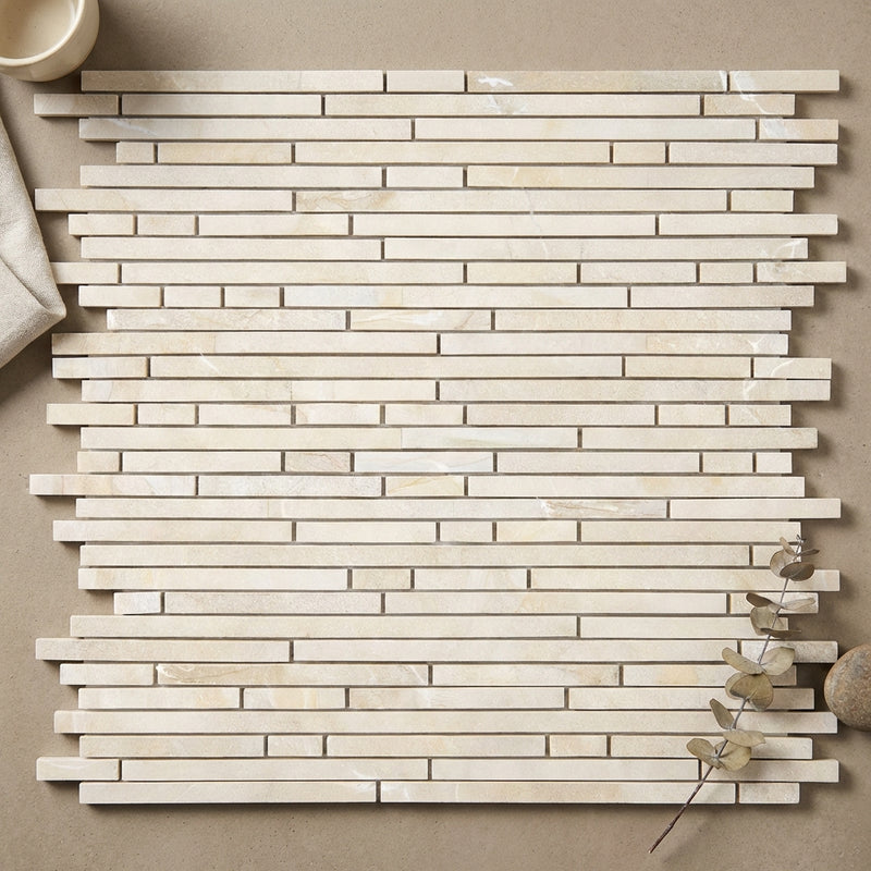 Crema Marfil (Spanish) Marble Cream Polished Mosaic Lattice (Crema Marfil + Emperador Dark)