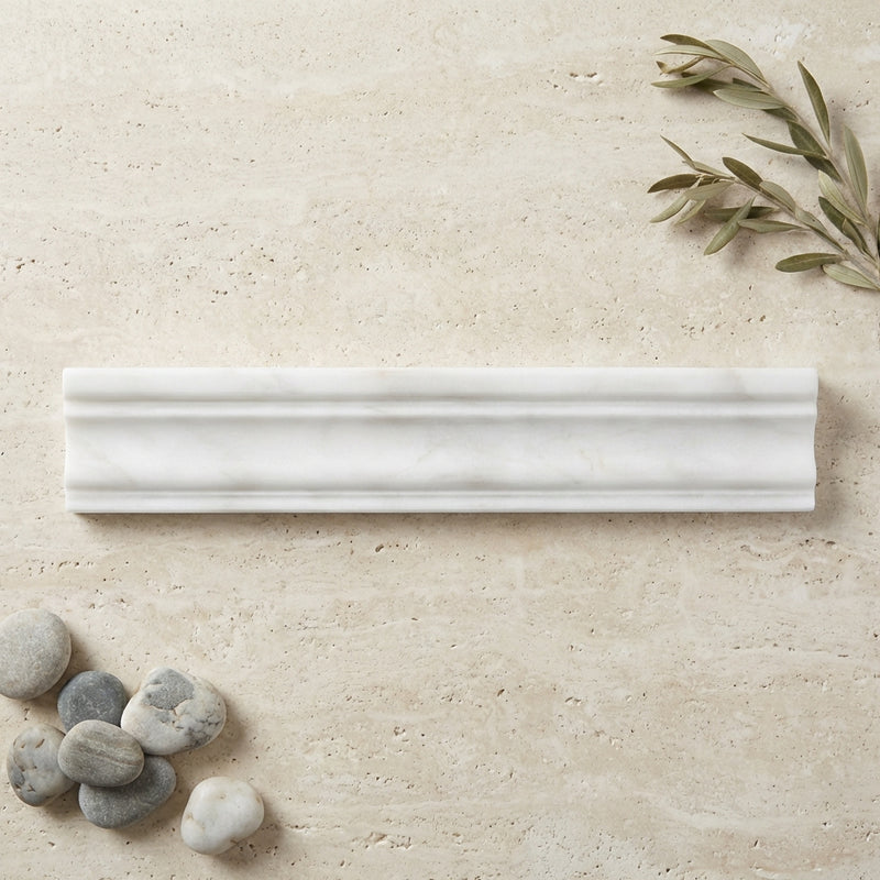 Calacatta Oliva Marble 2x12 Polished Tile OG-1 (Single-step Chair Rail Trim)