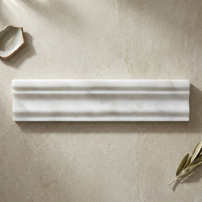 Calacatta Oliva Marble 2x12 Polished Tile OG-1 (Single-step Chair Rail Trim)
