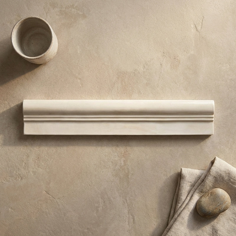 White Pearl (Turkish Botticino) (Botticino) Marble 2x12 Polished Tile OG-1 (Single-step Chair Rail Trim)