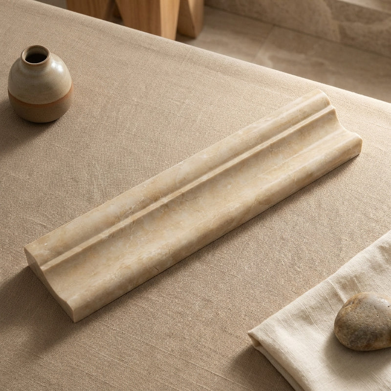 White Pearl (Turkish Botticino) (Botticino) Marble 2x12 Polished Tile Milano Molding