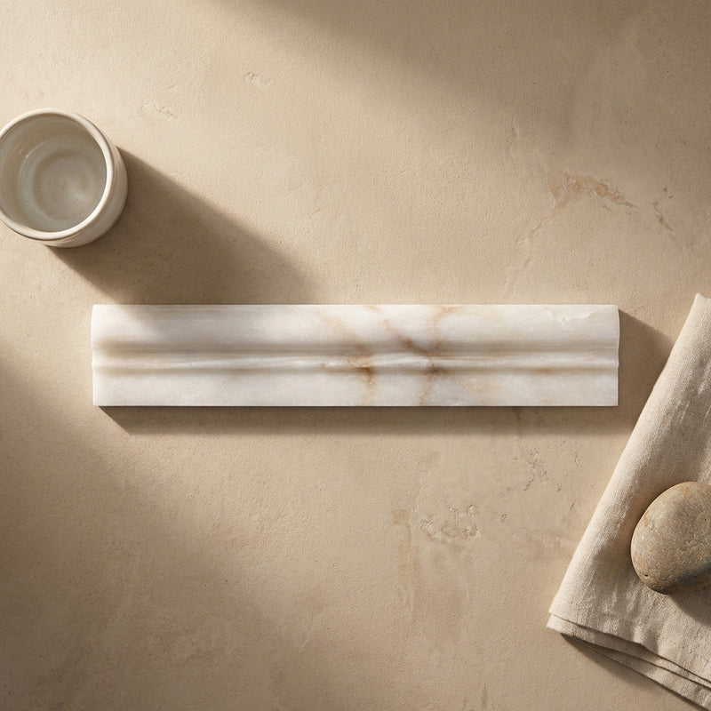 Calacatta Gold (Italian) Marble 2x12 Polished Tile OG-1 (Single-step Chair Rail Trim)