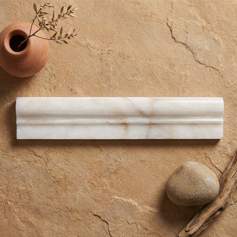 Calacatta Gold (Italian) Marble 2x12 Polished Tile OG-1 (Single-step Chair Rail Trim)