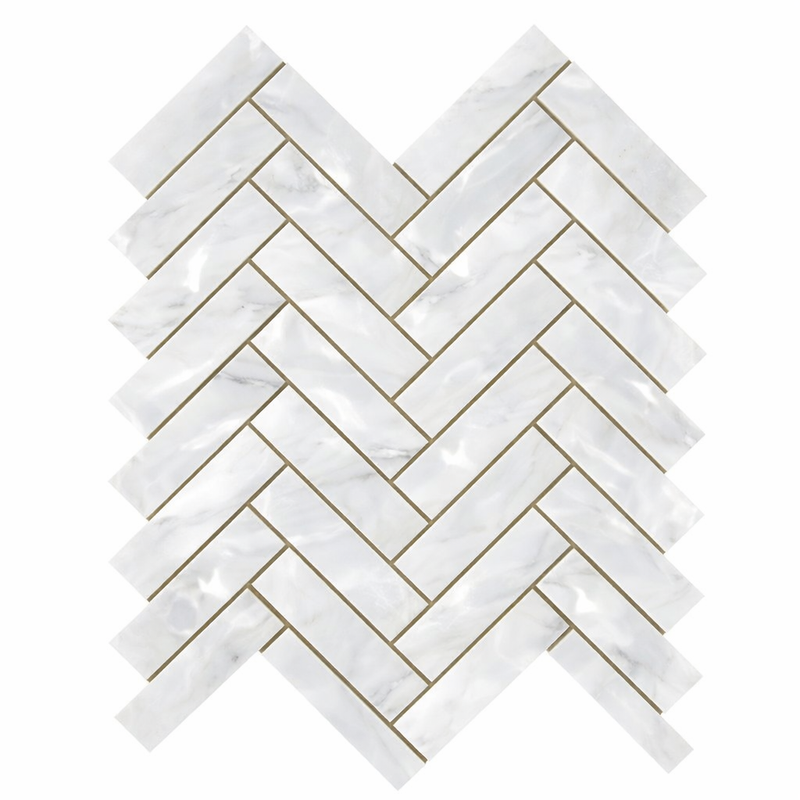 Oriental White (Asian Statuary) Marble 1x4 Polished Herringbone Mosaic