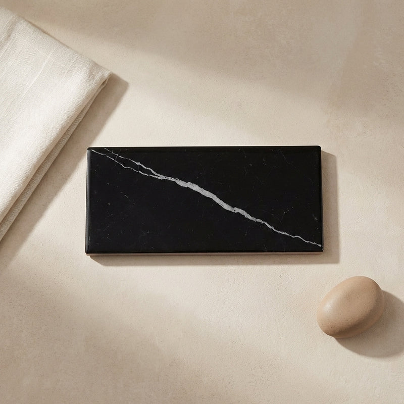 Nero Marquina (Black) Marble 2x4 Polished Brick Joint Mosaic Straight-Edged Brick Mosaic