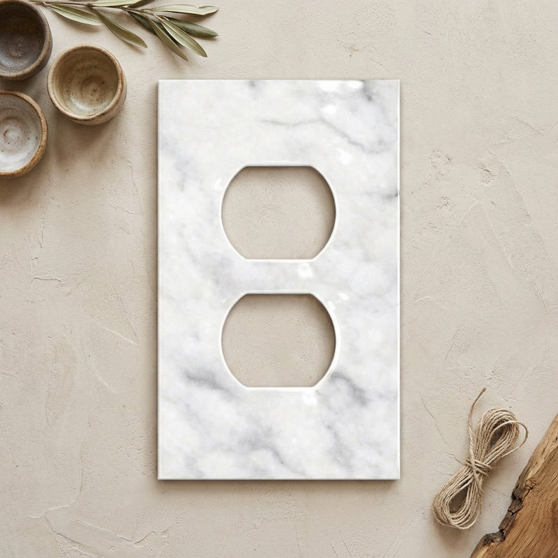 Bianco Carrara Switch Plate Covers 2-3/4x4 1/2 Polished Plate Cover 1-DUPLEX