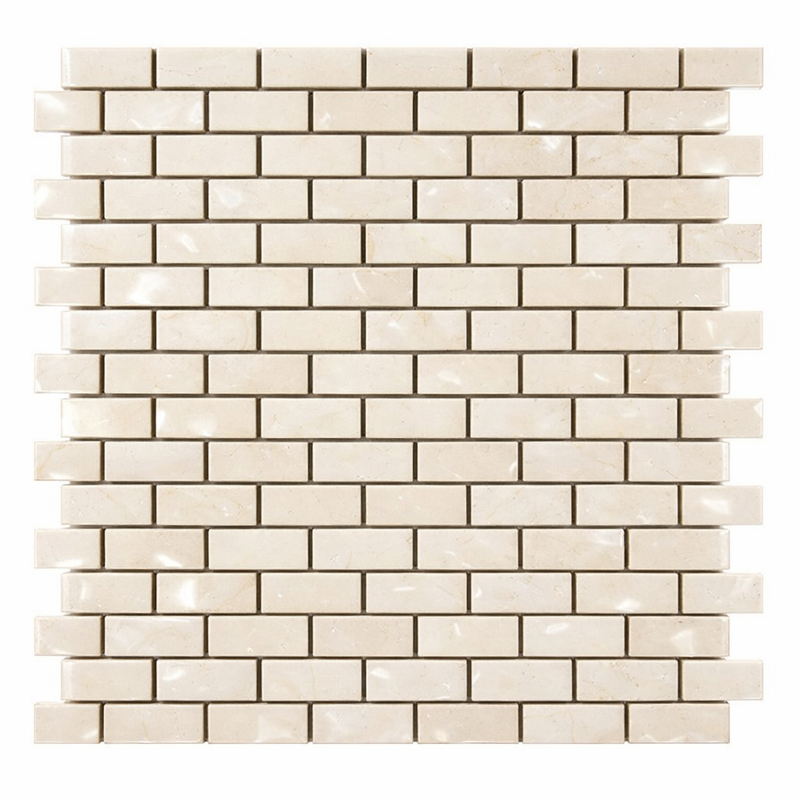 Crema Marfil (Spanish) Marble 5/8x1 1/4 Cream Polished Brick Joint Mosaic Mini-Brick Mosaic