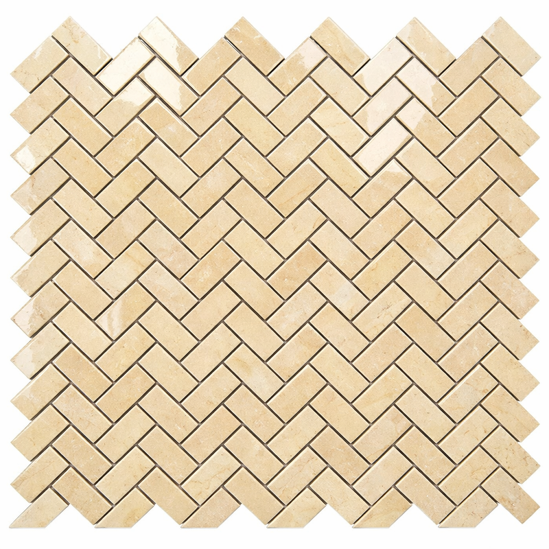 Crema Marfil (Spanish) Marble 5/8x1 1/4 Cream Polished Herringbone Mosaic Herringbone (Mini) Mosaic