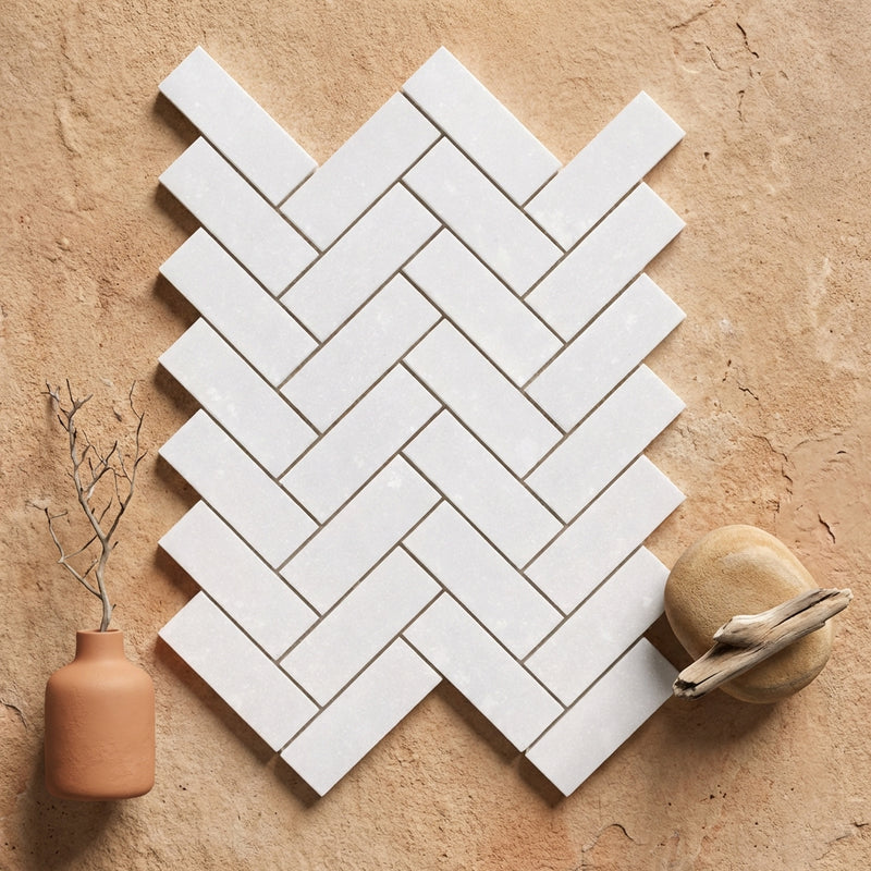 Thassos White (Greek) Marble 1x3 Polished Herringbone Mosaic