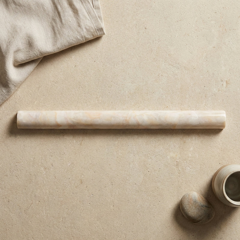 White Pearl (Turkish Botticino) (Botticino) Marble 3/4x12 Polished Tile Bullnose Liner