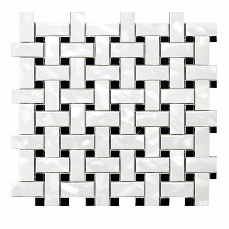 Bianco Dolomiti (White Dolomite) Polished Basketweave Mosaic w/ Black