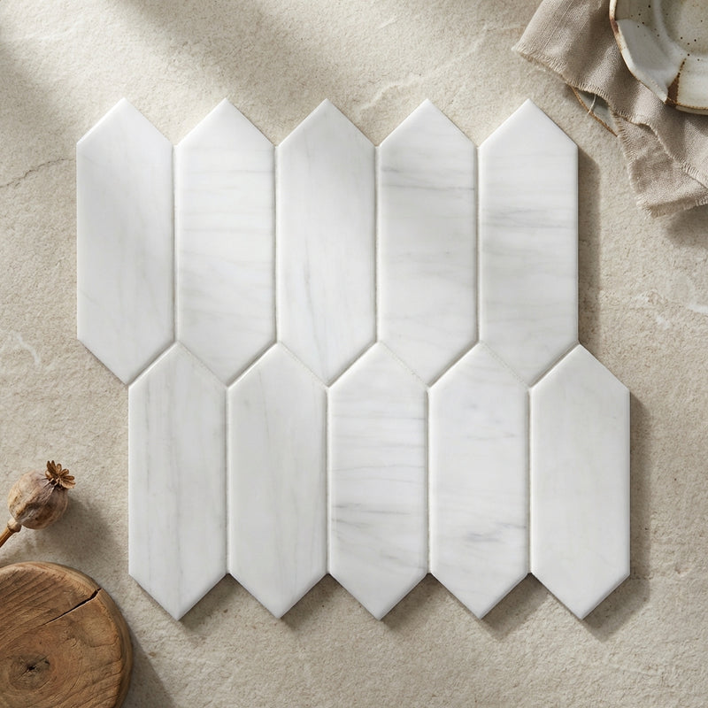 Bianco Dolomiti (White Dolomite) Polished Picket Mosaic